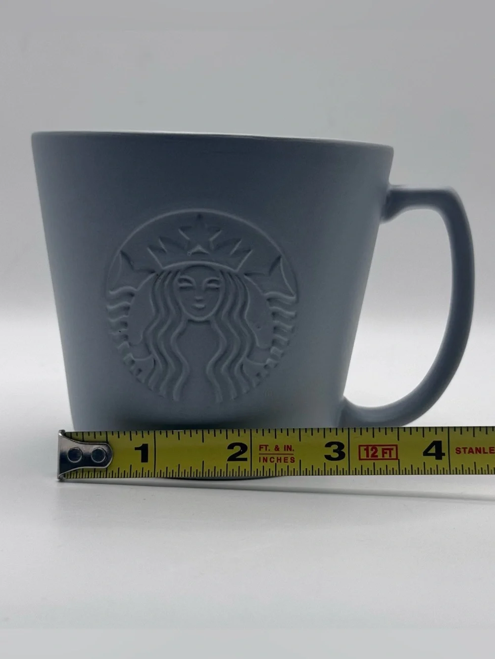 STARBUCKS 2019 Matte Gray Coffee Mug, Embossed, Siren, Wide Mouth, 12 oz